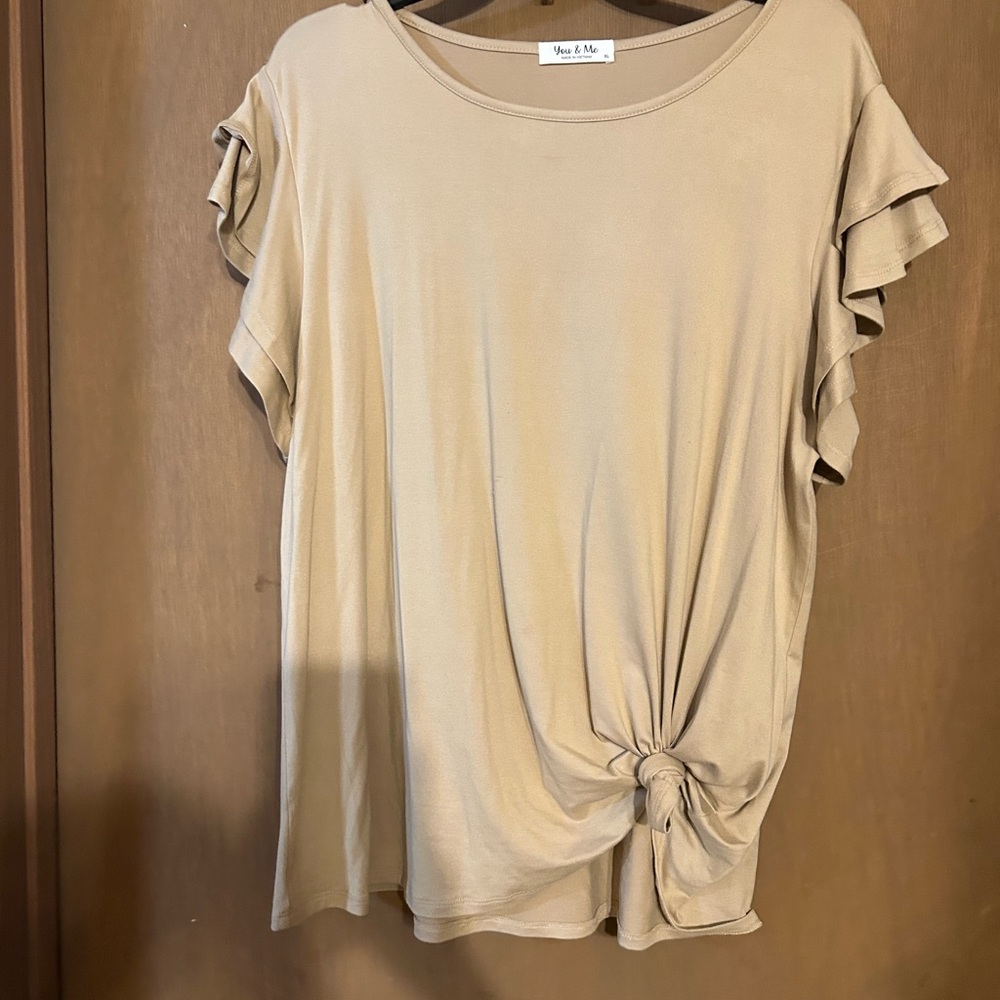 Women's Beige Ruffle Sleeve Top